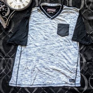 Men's Color Block V-Neck T-shirt , Gray and Black